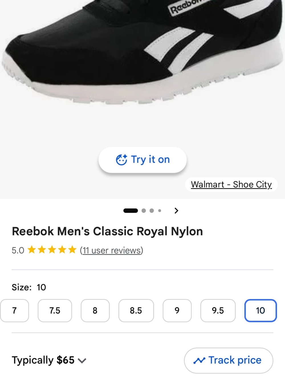 Reebok Men's Classic Nylon Sneakers - Black & White